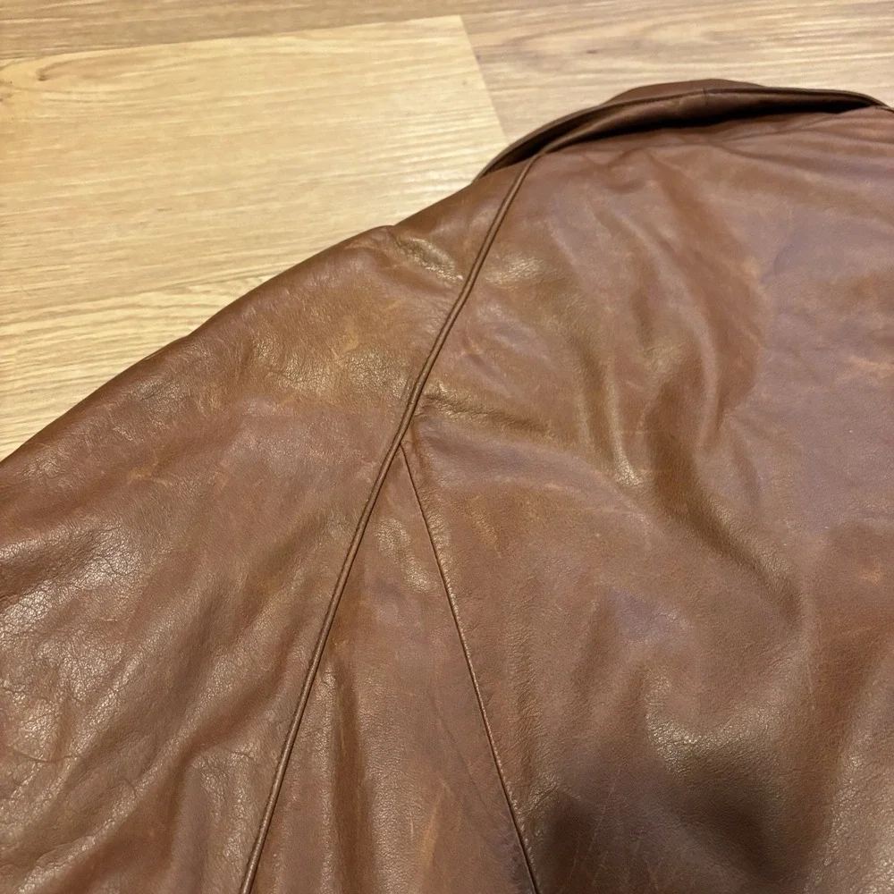 Vintage‎ Eddie Bauer Leather Goose Down Jacket Men's L Parka Coat Brown 80s 90s